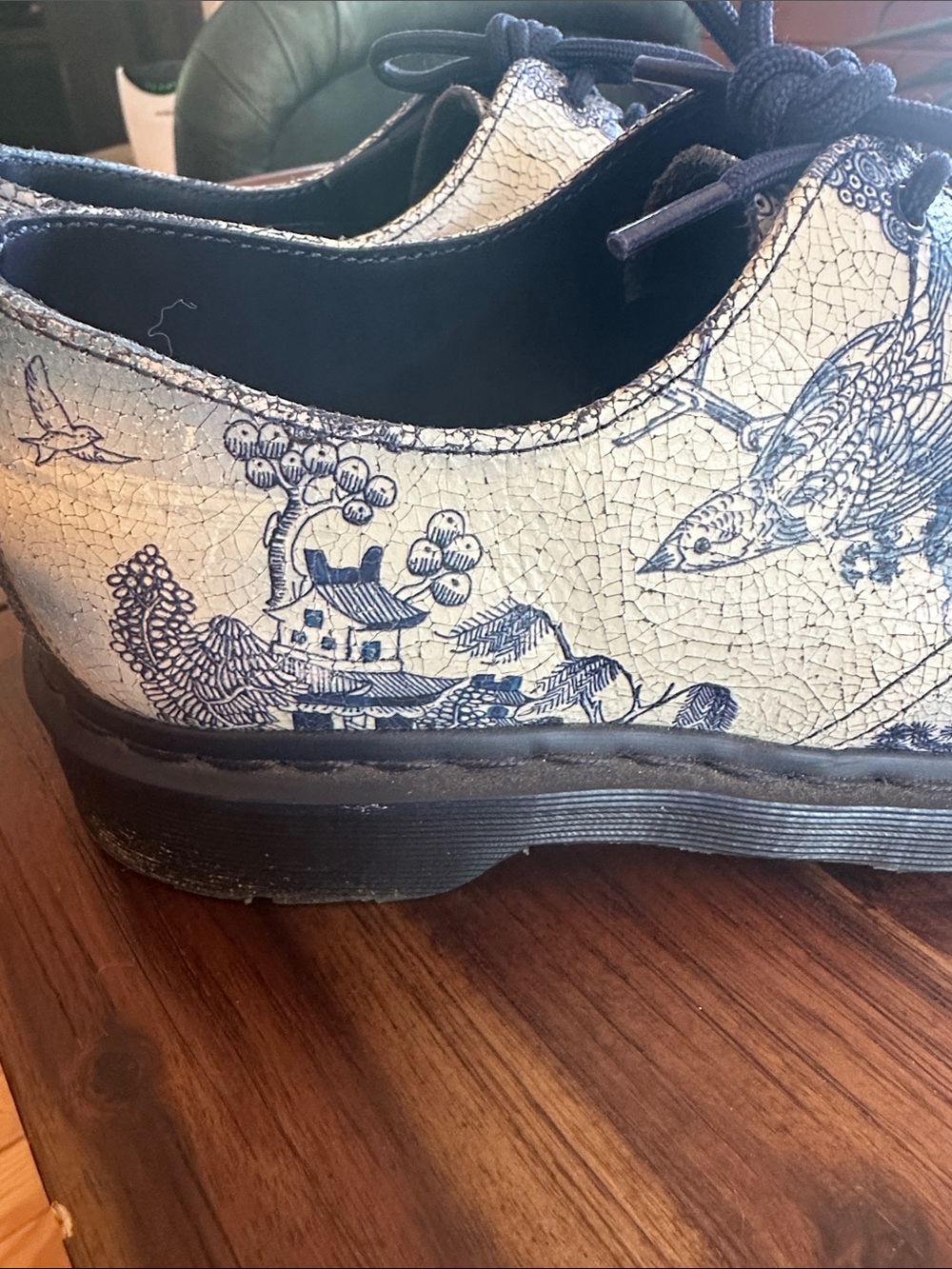 Dr. Martens Cream and Blue Patterned Lace-Up Heeled Boots - Picture 3 of 6